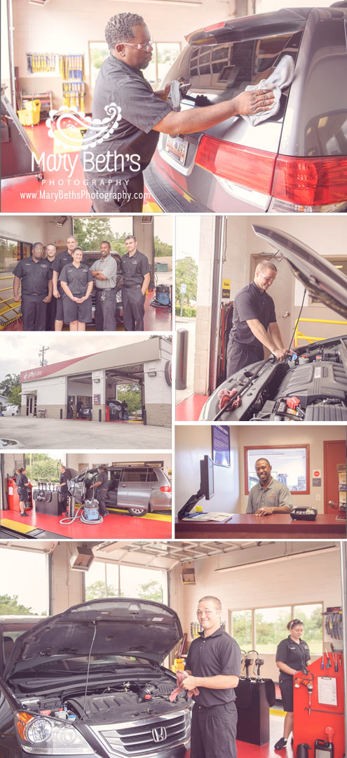 Seven images of a Jiffy Lube, with employees working on a car in Augusta, GA.