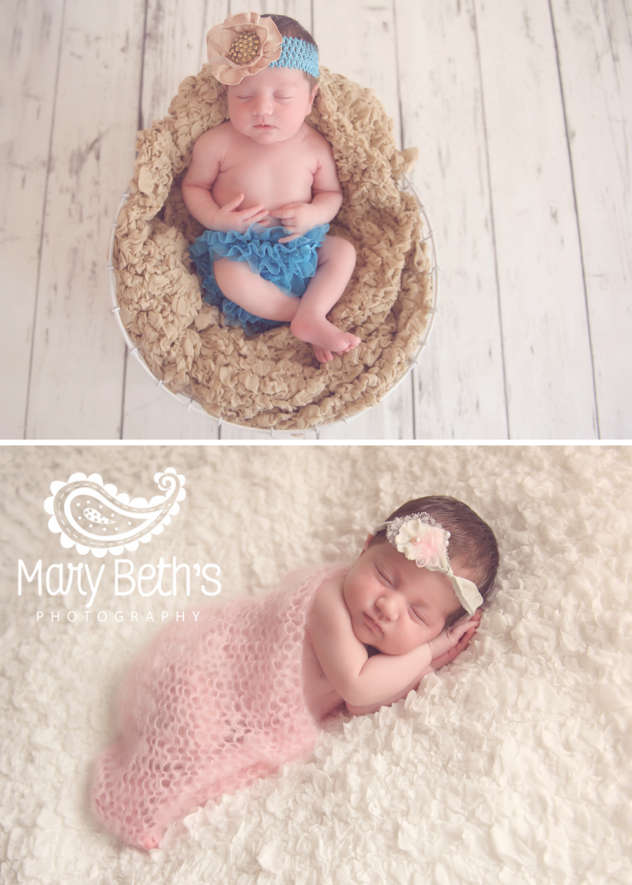 Two images of a newborn girl portrait session captured by an Augusta GA newborn photographer