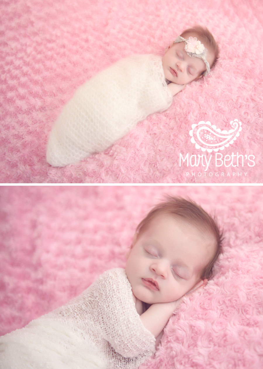 Two images of a newborn baby girl sleeping captured by an Augusta, GA newborn photographer