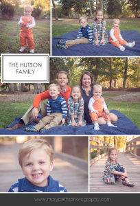 Five images of a family in a fall setting.