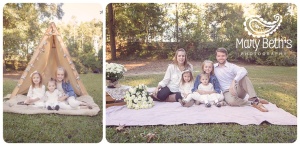 Two images of a family portrait session in a field captured by an Augusta GA newborn photographer