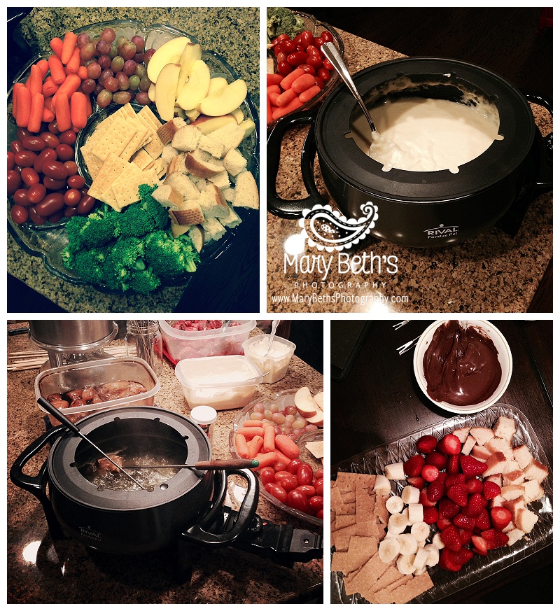 Augusta GA Newborn Photographer four images of New Year's Eve fondue party | Mary Beth's Photography