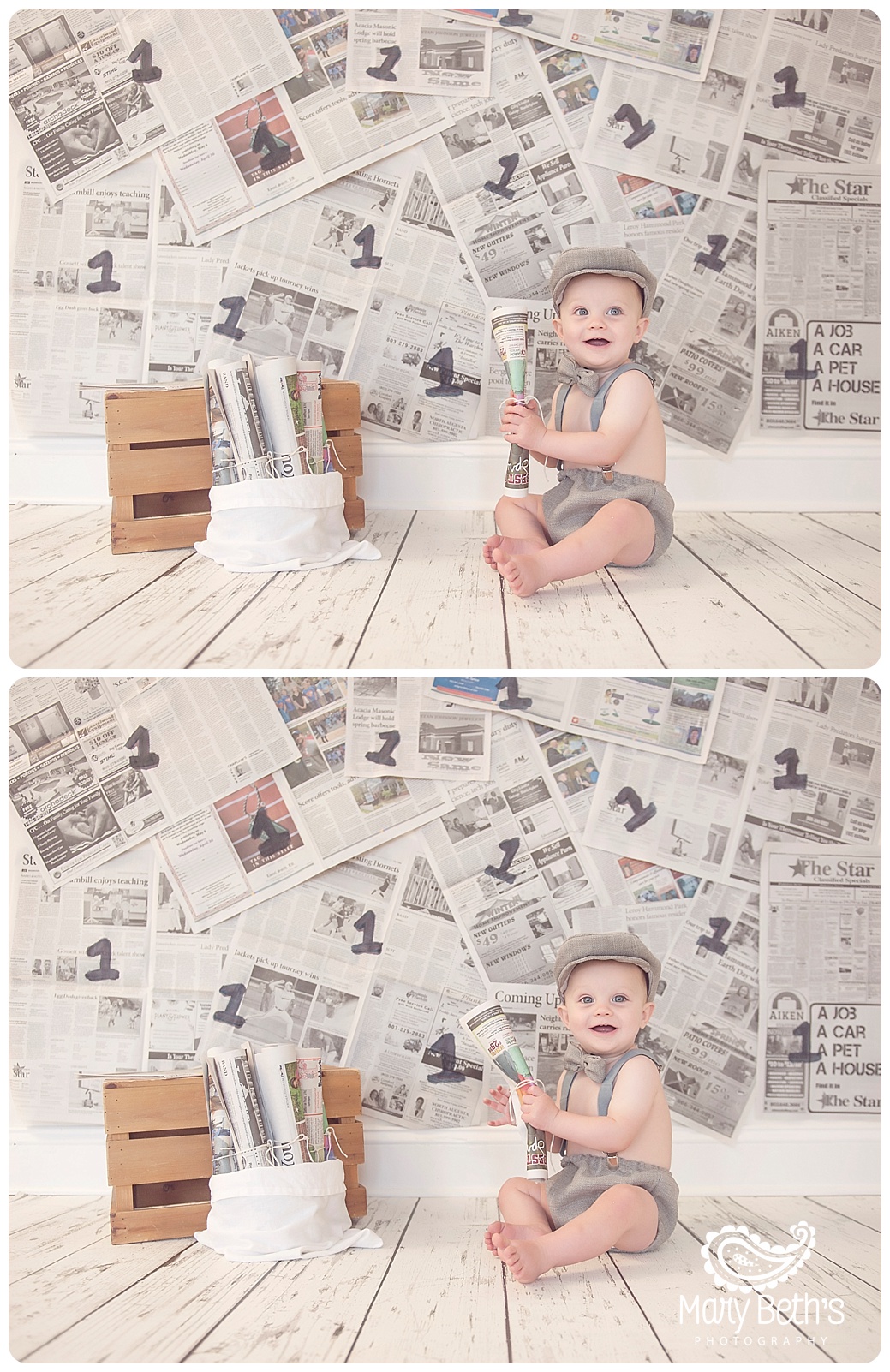 Augusta GA Newspaper Themed First Birthday and Cake Smash Portraits | Mary Beth's Photography | Augusta GA Newborn Photographer, Augusta GA Family Photography