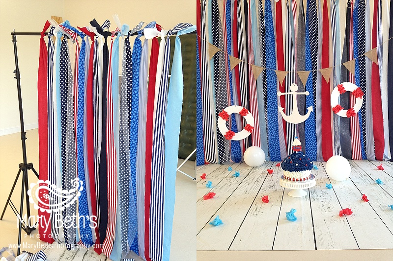 Augusta GA Newborn Portrait Photographer images of a nautical theme custom set with multiple colored ribbons, a posterboard anchor and lifesavers | Mary Beth's Photography