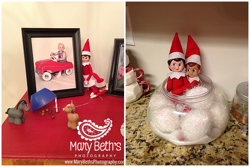 Augusta GA Newborn Photographer images of the Elves on the Shelf being mischevious| Mary Beth's Photography