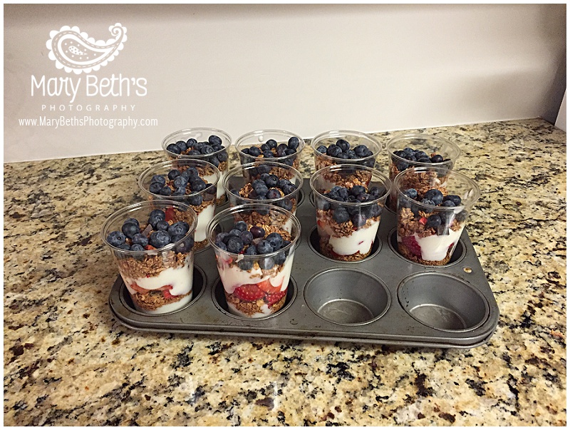 Augusta GA Newborn Photographer images of yogurt parfaits with granola and berries | Mary Beth's Photography