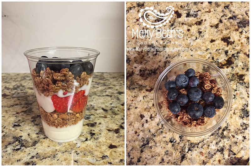 Augusta GA Newborn Photographer images of yogurt parfaits with granola and berries | Mary Beth's Photography