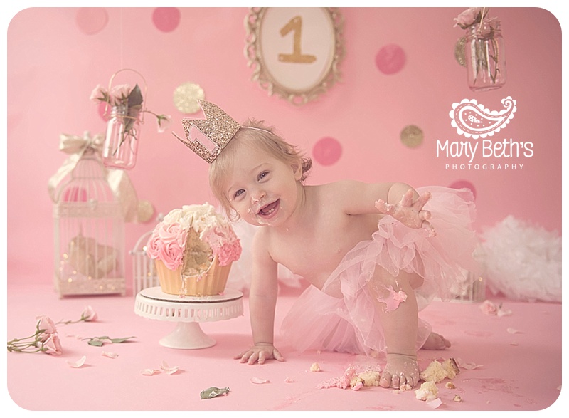 Augusta, Ga Newborn Photographer II Mary Beth's Photographer II Rosemary's Gold and Pink Cake Smash