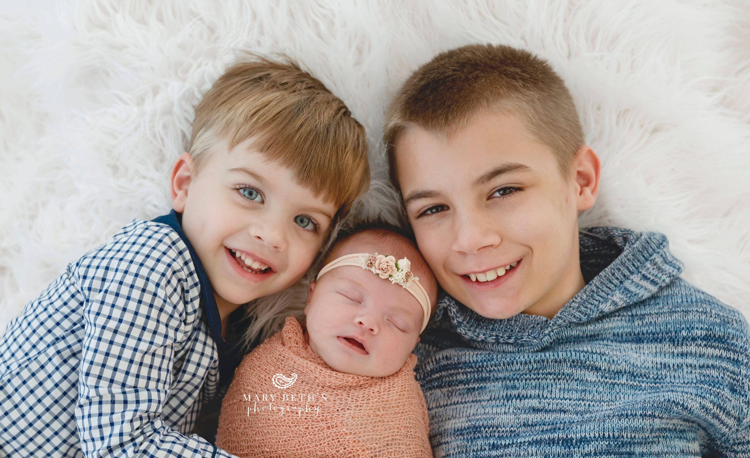 sibling portrait with newborn girl