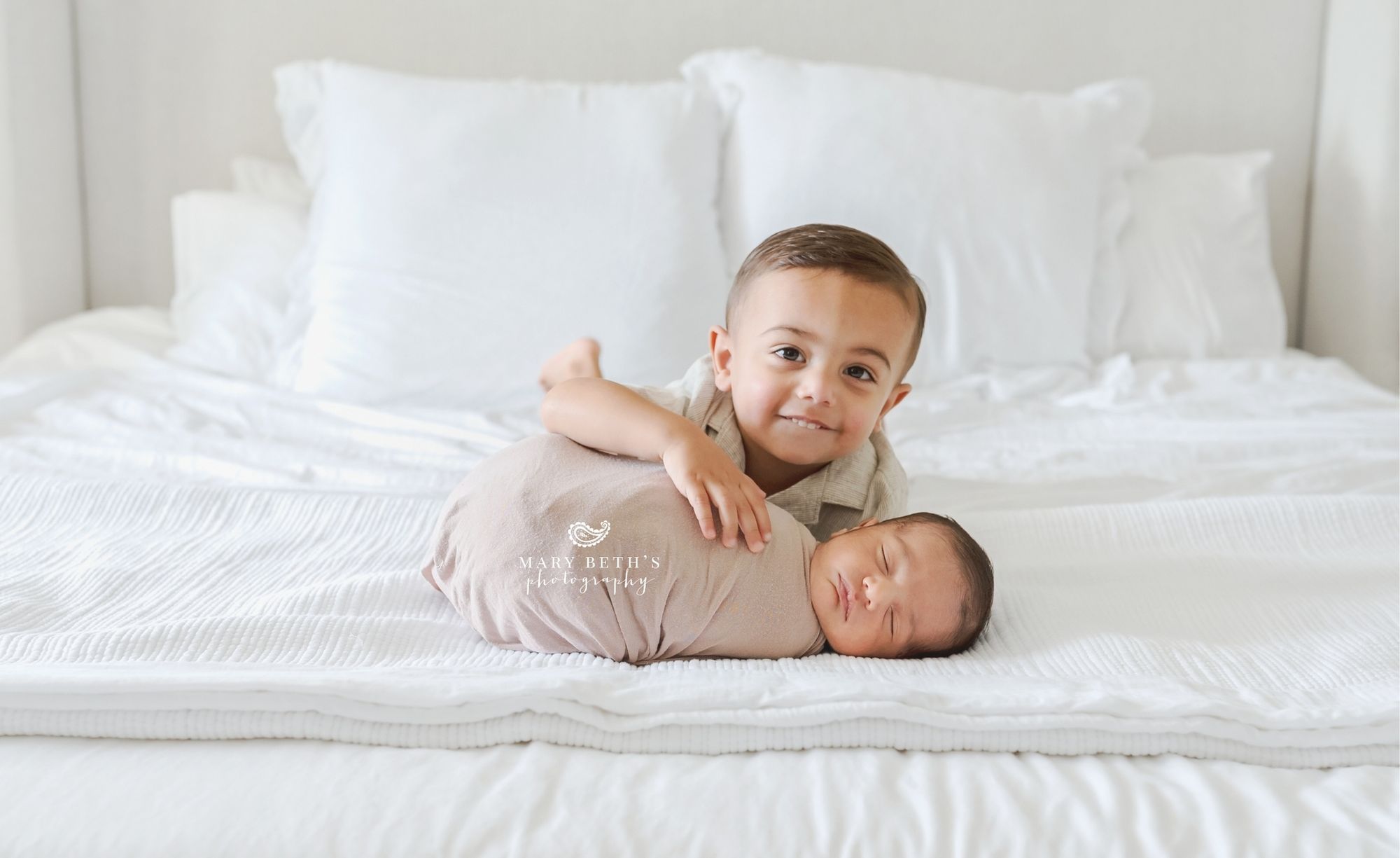 in home newborn and brother portrait