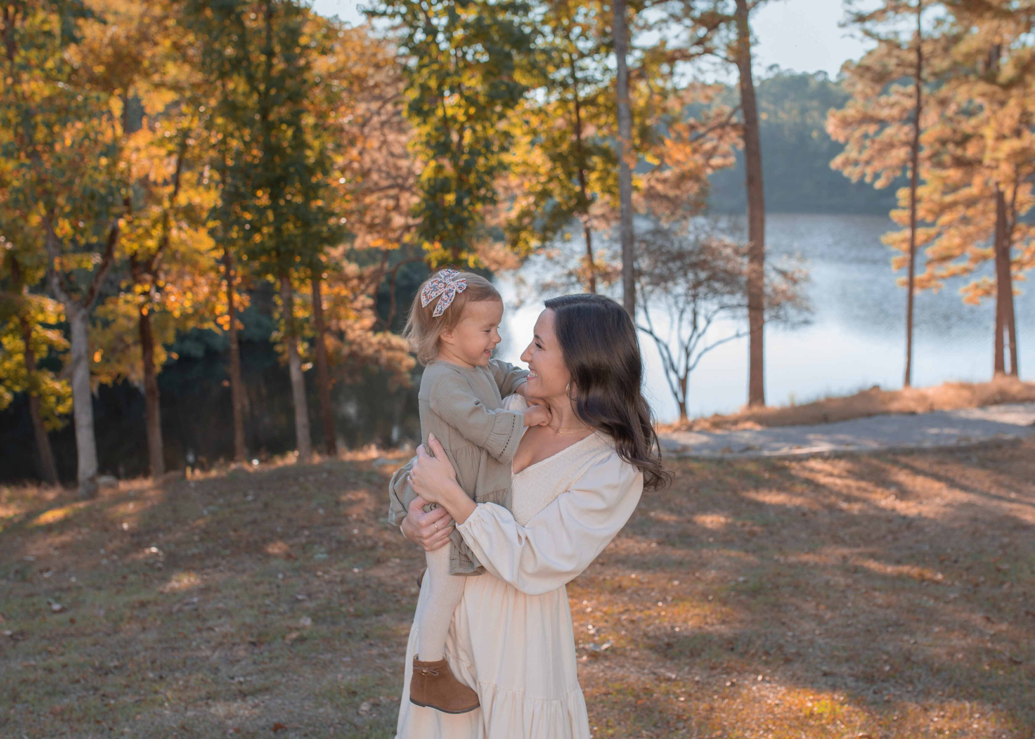 mother and son fall portrait